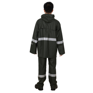 Ropa impermeable con capucha de PU con cinta reflectante alta impermeable con babero, pantalones, ropa de lluvia - Product Image 3