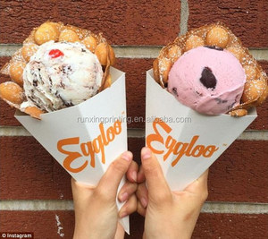 Runxing custom logo printing <strong>bubble</strong> <strong>waffle</strong> paper <strong>cones</strong> disposable anti-humidity and greaseproof coating  kraft paper - Product Image 1