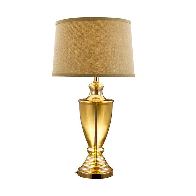 Zeitgenössische Gold Trophy Glas tisch lampe mit Stoffs chirm für Home Hotel OEM ODM wiederauf ladbare Tisch lampe