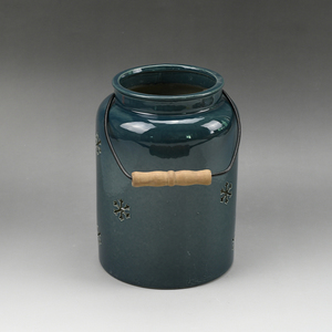 Portacandele sospeso smaltato <span class=keywords><strong>blu</strong></span> <span class=keywords><strong>lanterna</strong></span> in ceramica con manico in metallo lucido - Product Image 2