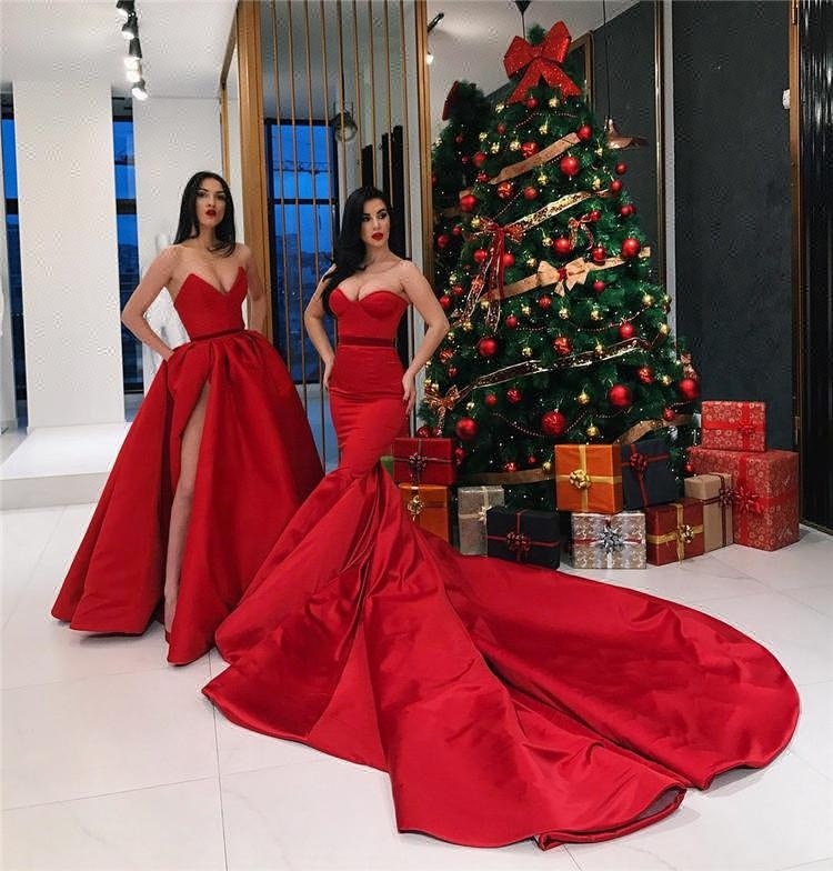 open lace back dress Elegant Red Prom Dresses Party Gowns Long Evening Dress With Bowknot f –  formalgowns