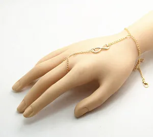 性感的奴隶金色银色调链节手带手指环手链手镯