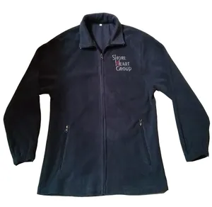 Mens custom 100% polyester fleece navy blue with embroidered logo on left chest with 2 front side pockets full zip up jacket