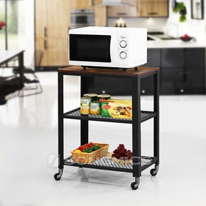 Chariot de service industriel en bois à 3 niveaux, accessoire de cuisine, <span class=keywords><strong>sur</strong></span> <span class=keywords><strong>roulettes</strong></span> avec rangement - Product Image 6