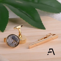 Ensemble de boutons de manchette et de barrette de cravate en laiton squelette steampunk pour homme - Cadeau de fiançailles et de mariage