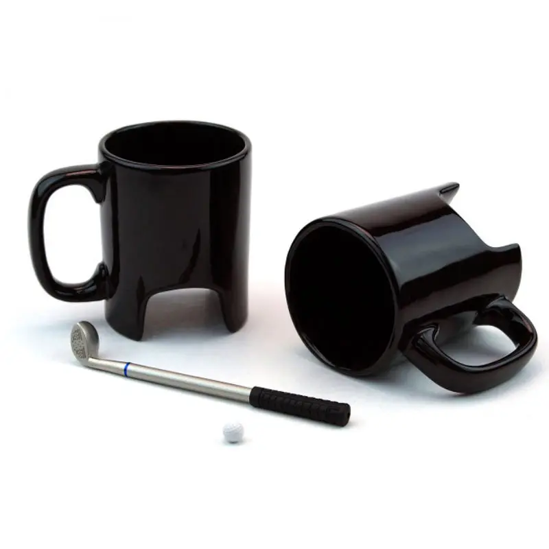 ปากกาแท่งกอล์ฟ,แก้วกาแฟสีดำลายตลกแบบลำลองใช้ในสำนักงานถ้วยเซรามิก
