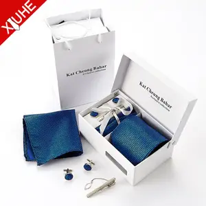 Mode Fleur Design Cravate Coréenne De Luxe Royal Bleu bouton de Manchette Cravate Cadeau Ensemble