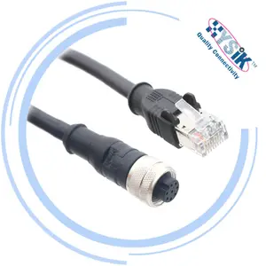 Ip67 m12 עמיד למים מחבר כבל Ethernet 8 פין מוט זכר נקבה m12 כבל כדי RJ45