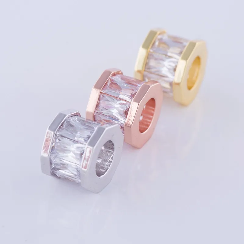 Personalizado design de jóias diy contas liga de cobre prata ouro rose gold micro pavimentadas zircon de cristal grande buraco contas de metal