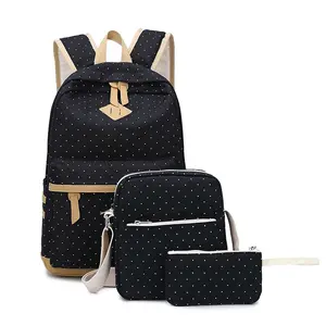 Okul kızlar için sırt çantaları moda Polka Dot baskı sırt çantası keten sırt çantası okul çantası s öğrenci sırt çantası okul çantası çanta seti