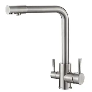 Rotate 360 Degree Double Handle Pure Water 3 Way Brass Filter Kitchen Faucet