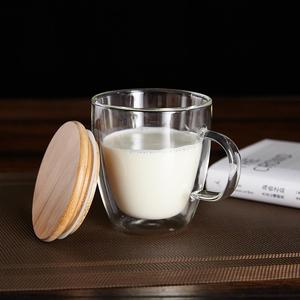 Taza de vidrio de borosilicato de doble pared resistente al calor, con tapa de bambú para té, Latte, leche, <span class=keywords><strong>cerveza</strong></span> y zumo - Product Image 2