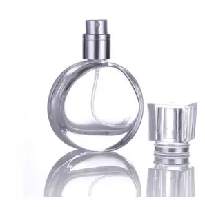 cheap 25ml round perfume clear glass spray bottle with Silver cap