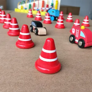 Wholesale Customization Wooden Traffic Learning Sign Road Cone Street Sign Toy Wooden Traffic Barrier Traffic Sign