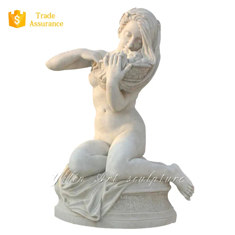 Estatua de mármol de piedra blanca de jardín para mujer, estatua de mujer a la venta