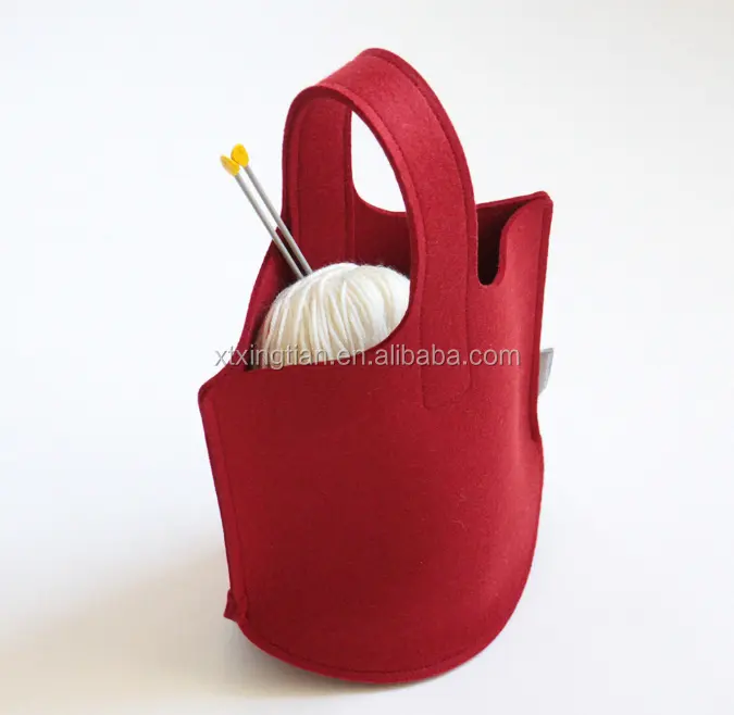 Bolsa de fieltro tejida roja de alta calidad, bolsa pequeña de fieltro de lana