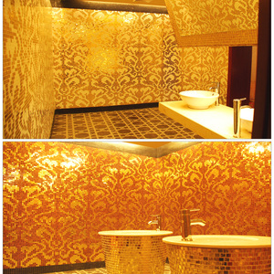 <span class=keywords><strong>Mosaico</strong></span> in <span class=keywords><strong>Vetro</strong></span> Architettonico 300X300, Design di Lusso Dorato per Piastrelle da Parete del Bagno - Product Image 3