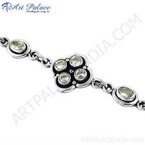 White Handcrafted Cubic Zircon <b>Bracelet</b> 925 <b>Solid</b> Sterling <b>Silver</b> Fancy Oval and Round Brilliant Cut Jewellery Items - Product Image 2