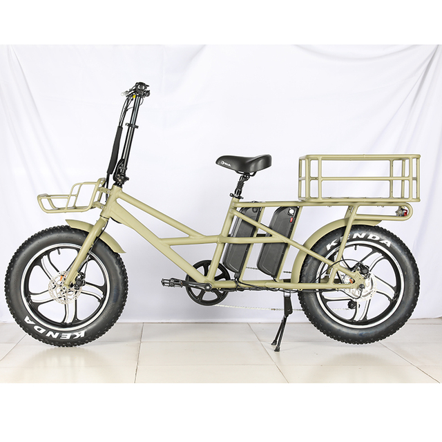 2 Dual Basket Front & Mid Drive Motor Fast Food Pizza Delivery Double Battery Fat Tire Electric Cargo Bicycle