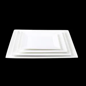 Vaisselle rectangulaire en porcelaine blanche écologique pour assiettes de banquet d'hôtel et de restaurant
