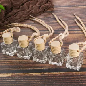 10Ml Vuông Thủy Tinh Có Thể Nạp Lại Treo Xe Khuếch Tán Hương Thơm Với Nắp Gỗ Và Dây Thừng