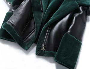 Giovane Ragazza di Modo Caldo di Breve Verde <span class=keywords><strong>Nero</strong></span> Pelliccia di Agnello In Pelle Shearling Bomber <span class=keywords><strong>Cappotto</strong></span> del Rivestimento - Product Image 5