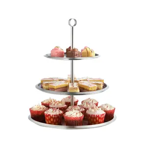 Stainless Steel 3 Tier Cake Stand To Display Cakes / Cupcakes / Biscuits / Muffins - Party Wedding