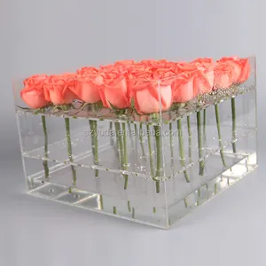 25 trous rose titulaire clair lucite boîte arrangement de fleurs boîte acrylique à la main fleur vase