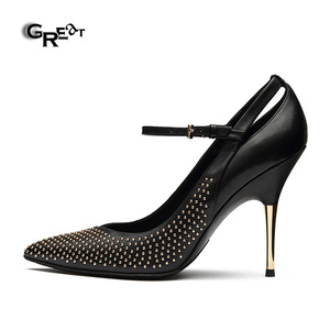 Commercio all'ingrosso Del Cuoio Genuino di Modo Della Cinghia Della Caviglia Tacchi Alti Studded Pompe Delle Donne Ragazze Sexy Tacchi Alti - Product Image 2