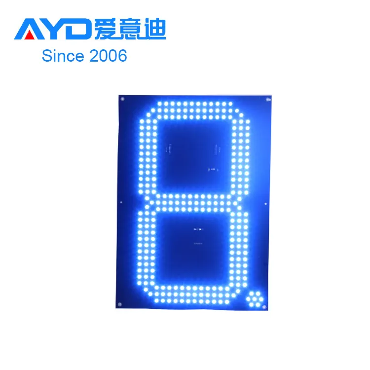 Layar LED 7 segmen warna biru, tanda nomor papan Digit LED elektronik