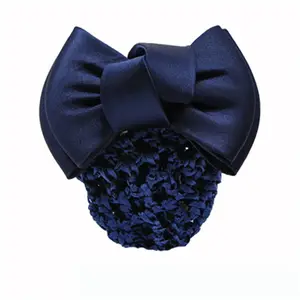 Donne Two-Way Snood Net satin striped Bow Barrette Hair Clip Bun Cover Set accessorio per capelli Hair Snood FW-113