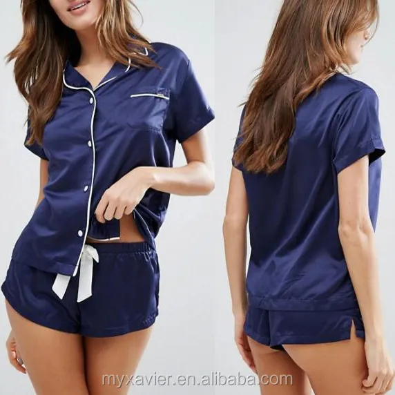 Ladiesパジャマ最新bluebellaシャツとショートサテンパジャマセット女性アパレル