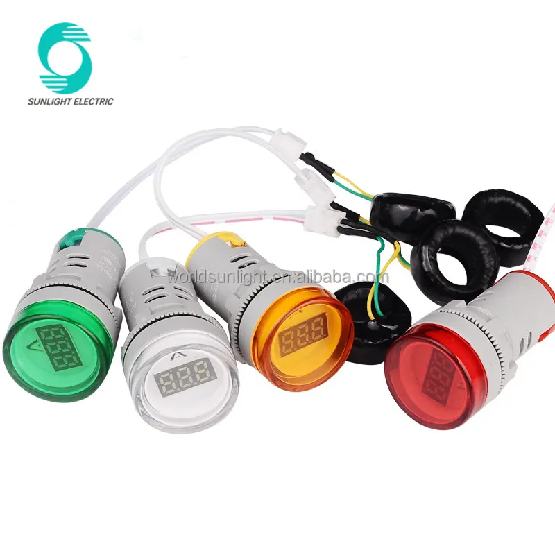 AD16-22DSA 22MM 220V AC 0-50A 빨간색 노란색 녹색 흰색 파란색 LED 디지털 전류계 전류계 표시기 파일럿 라이트