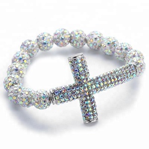 Women Fashion 10mm Rhinestone Pave Ball Beads <strong>Crystal</strong> Pave Charm Energy <strong>Bracelets</strong> Cross <strong>Bracelet</strong> - Product Image 1