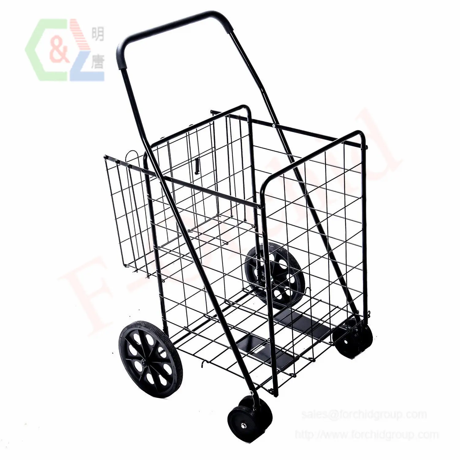 Double Basket Heavy-Duty Flat Folding Shopping Cart with Swivel Wheels
