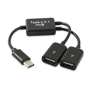 Black Type C OTG USB 3.1 MaleにDual 2.0 Female OTG Charge 2 Port HUB Cable