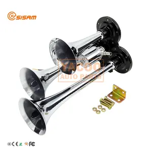 12V 24V 3 Ba Ống Trumpet Zuper Claxon Chrome Sắt Musical Car Auto Sừng Không Khí Kiểm Soát Sừng Pakistan