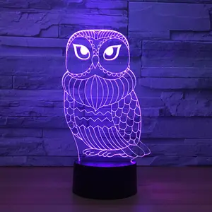 Lampu Malam Burung Hantu 3D, LED USB Bird 7 Warna Saklar Sentuh Meja Hewan Hadiah Lampu Suasana