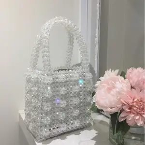 热卖bling bling黑色/绿色/白色/粉红色透明水晶珠串珠豪华手提包