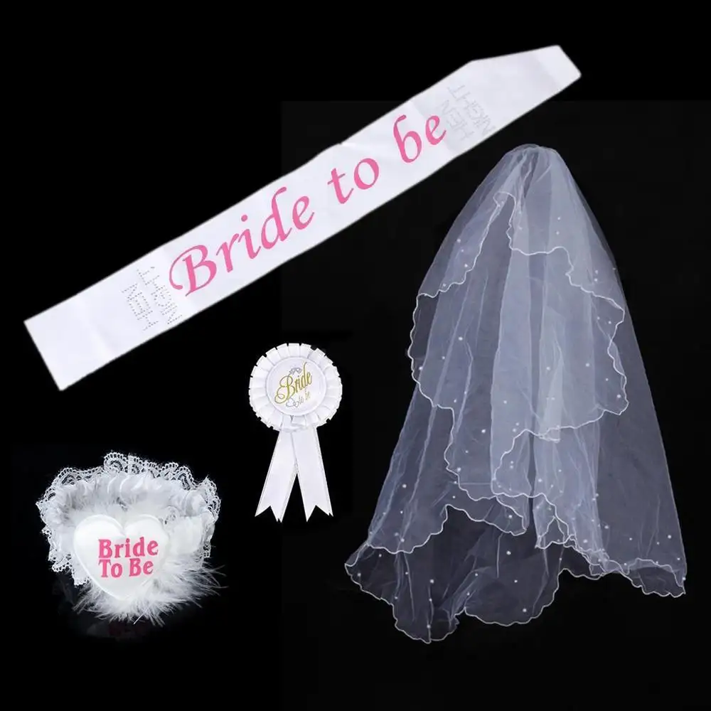 العروس ليكون مجموعة روزيت شارة وشاح الرباط الحجاب ، 3 قطعة الزفاف دش حزب زينة