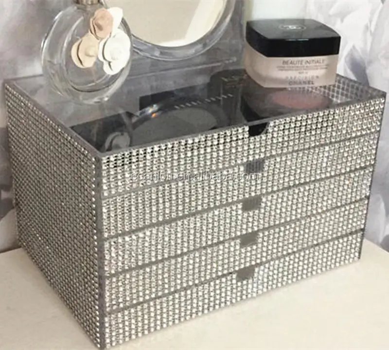 Zilver Crystal Acryl Organisator, 5 Tierjewellery Make Organizer Met Zilveren Kristallen