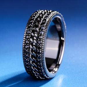 Anello a Catena Cubana Ghiacciata KRKC&CO, Anello Rotante Placcato Oro Nero, Gioiello <span class=keywords><strong>da</strong></span> Dito Hip Hop per <span class=keywords><strong>Uomo</strong></span>, Vendita all'Ingrosso - Product Image 1