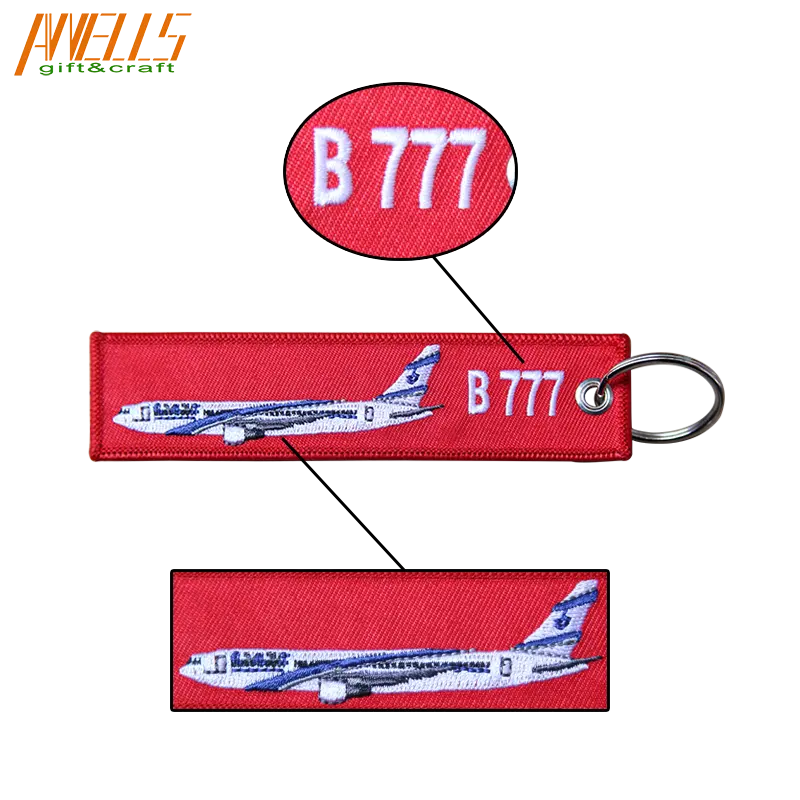 Customize Size Keychain Embroidery Custom B777 Airplane Embroidery Keychain