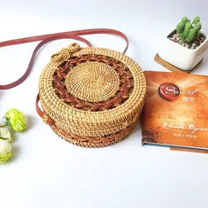Bali Island Round Rattan Shoulder Bags Handbag Bohohemian Retro Women Beach Summer Handmade Handbag Straw Rattan Woven Bag
