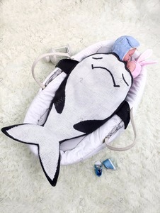 Copertina per Neonati a Forma di Squalo Bianco e Nero, <span class=keywords><strong>Coperta</strong></span> Lavorata a Maglia per Bambini, Sacco Nanna, <span class=keywords><strong>Coperta</strong></span> a Coda di Sirena - Product Image 2