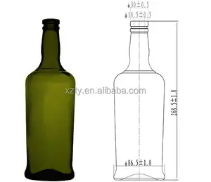 750 ml largo piatto fondo di vetro bottiglia di vino