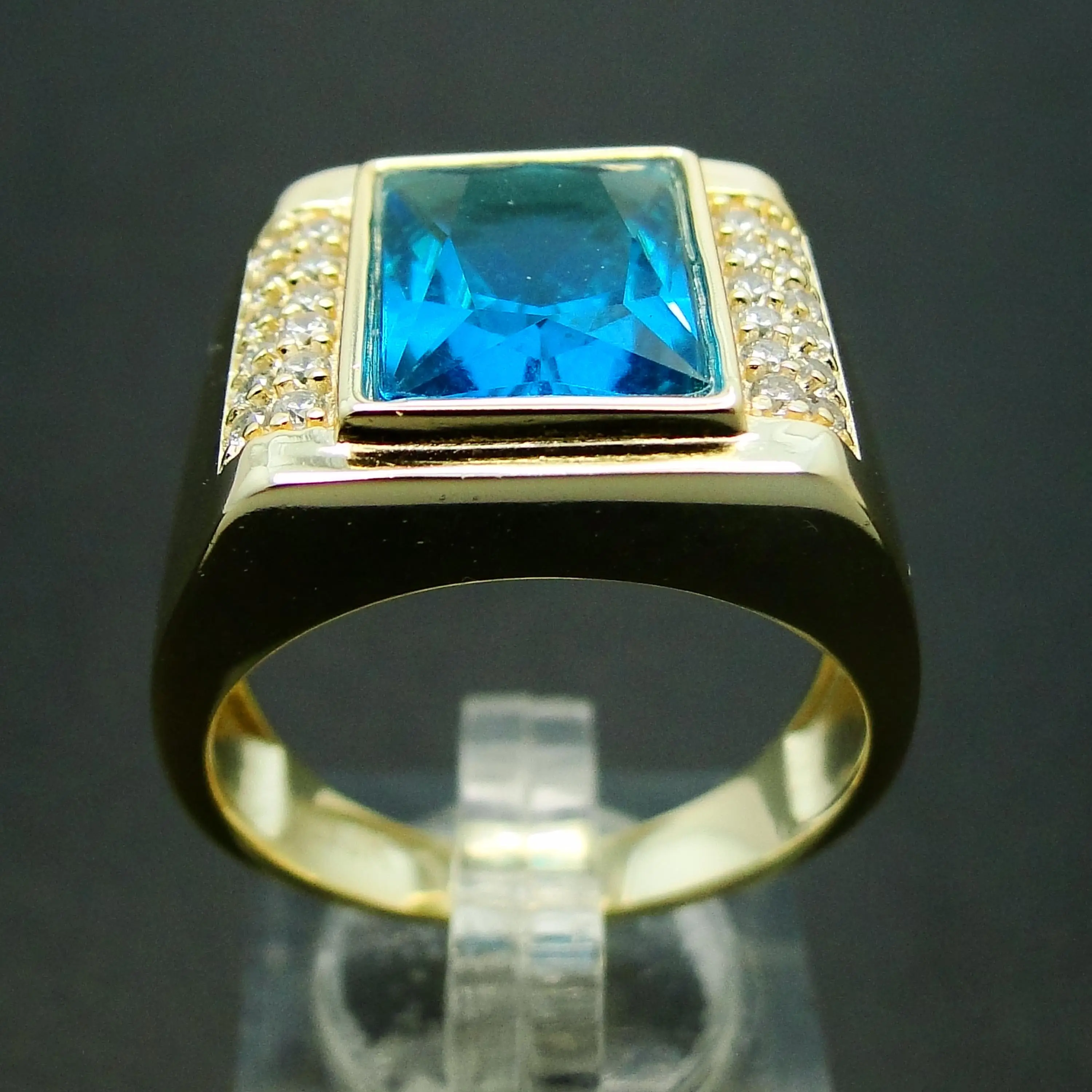Anel masculino amarelo banhado a ouro azul topaz, prata 925, simples anel personalizado para jóias no atacado