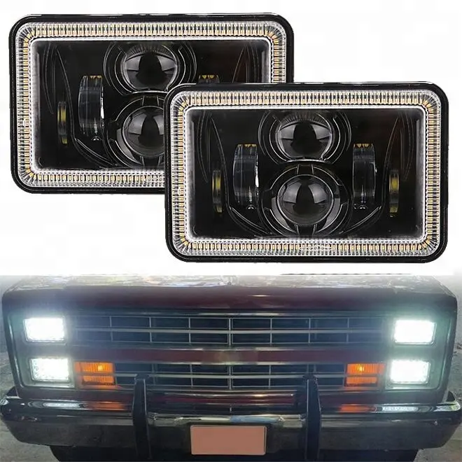 Faro led cuadrado de 4x6 pulgadas para coche, 55 vatios, haz sellado, 4x6, 12v, 24v, haz alto/lo con DRL