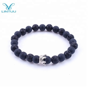 2018 Mode Chaude Bijoux Volcan Lava Mat Onyx <span class=keywords><strong>Pierre</strong></span> Roi Couronne Perle Bracelets - Product Image 1