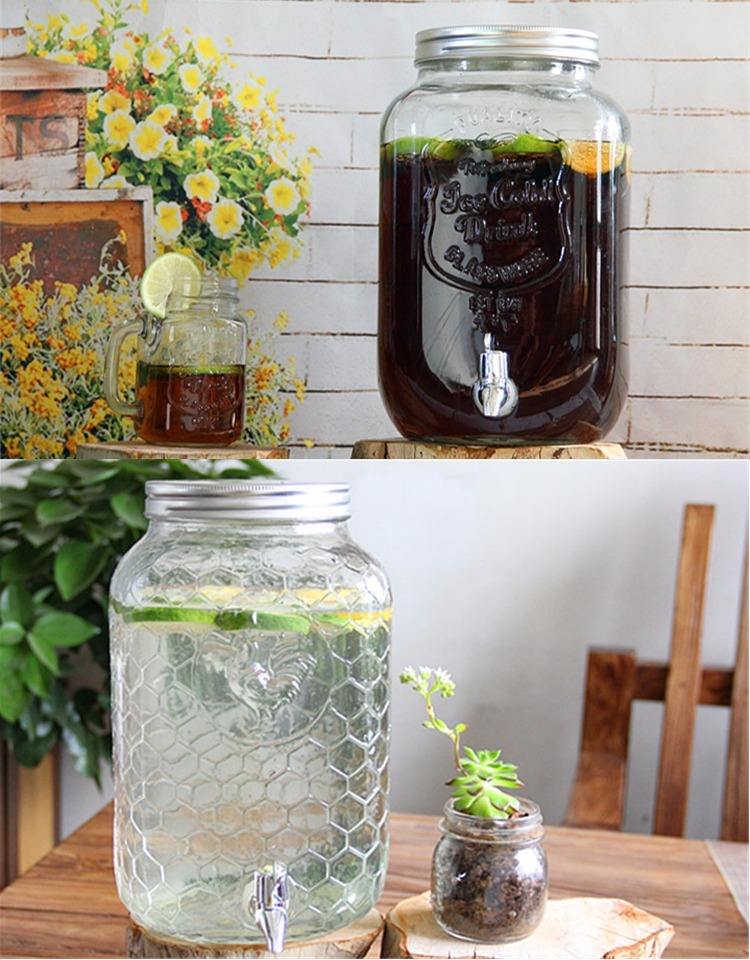Haonai 8L glass beverage jar larger mason jar with stainless steel faucet and cover